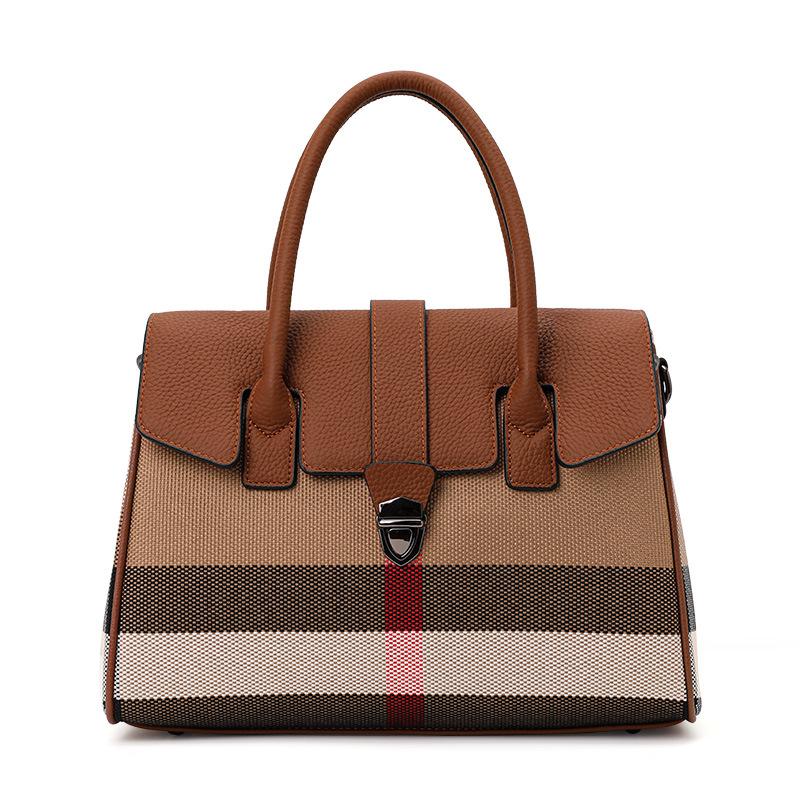 New Autumn and Winter Canvas with Cowhide Leather European and American Fashion and Casual Genuine Leather Women's Bag High-end Portable Crossbody Bag