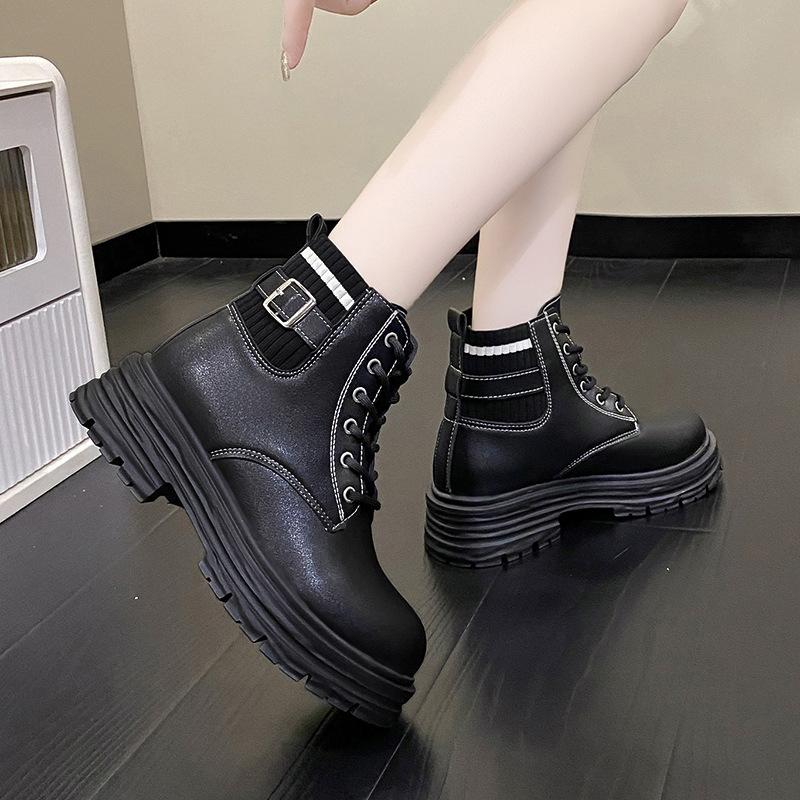 Ботинки Martin женские ботинки 2025 осень и зима толстый каблук новый средний каблук короткие ботинки женские европейские и американские с круглым носком короткие трубы