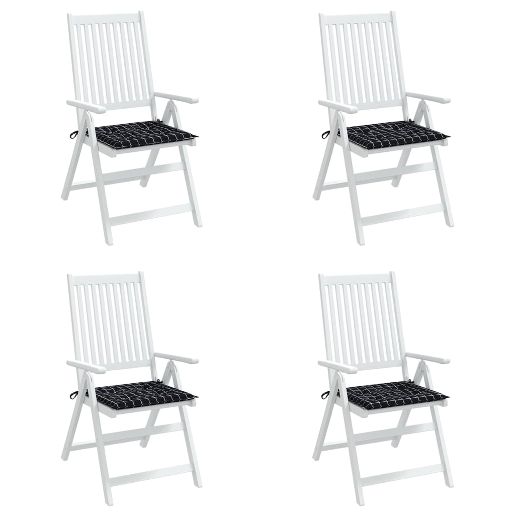 Garden Chair Cushions Set of 4 Black Checkered Pattern 50 x 50 x 4 cm Fabric