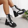 Ботильоны на толстой платформе с леопардовым принтом для женщин, на шнуровке, на высоком каблуке, мотоциклетные ботинки, женские, в стиле панк, из искусственной кожи, короткие ботильоны 42