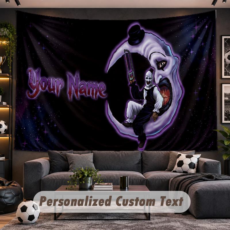 Terrifier Art the Clown Personalized Tapestry Support Custom Name, Wall Art Home Decoration