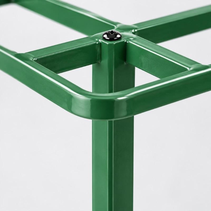 Reconfigurable Garden Support Stand, Green Metal Frame with Screw-Secured Sections and Divided Top for Dragon Fruit and Tall Foliage