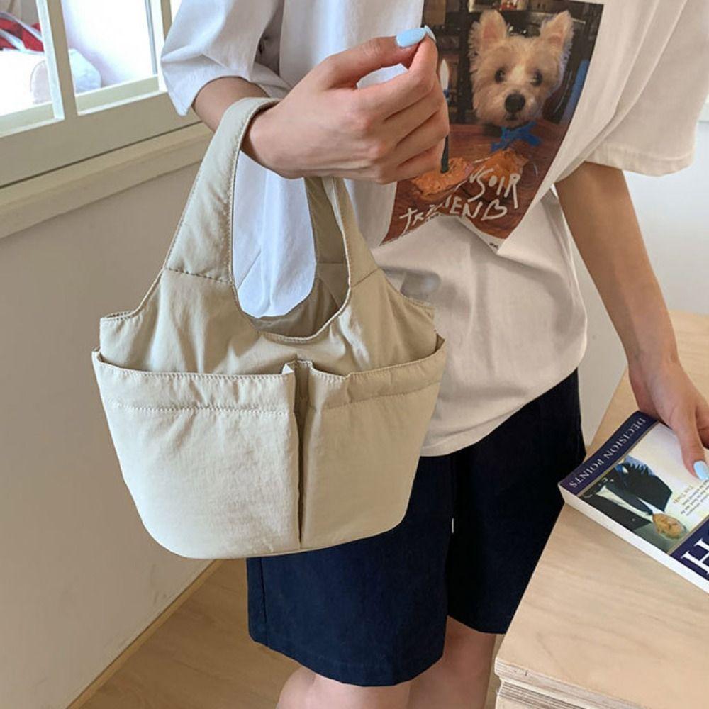 Multi-pouch Simple Commuting Tote Bag Large Capacity Solid Color Handbag Folded Bucket Bag Unisex