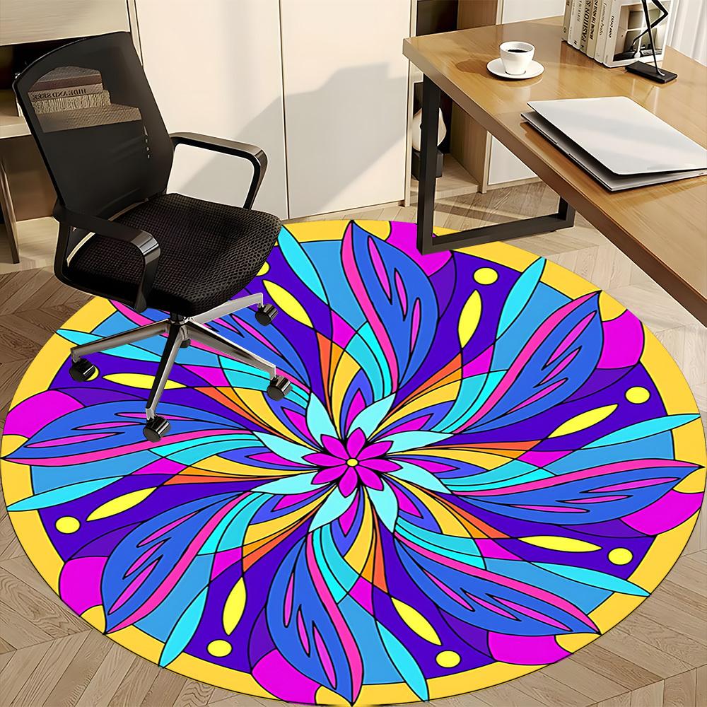 1pc Mandala, AbstractChair Carpet for Office, Indoor Non-Slip Washable Polyester Fiber Carpet, Mat For Office, Machine Washable