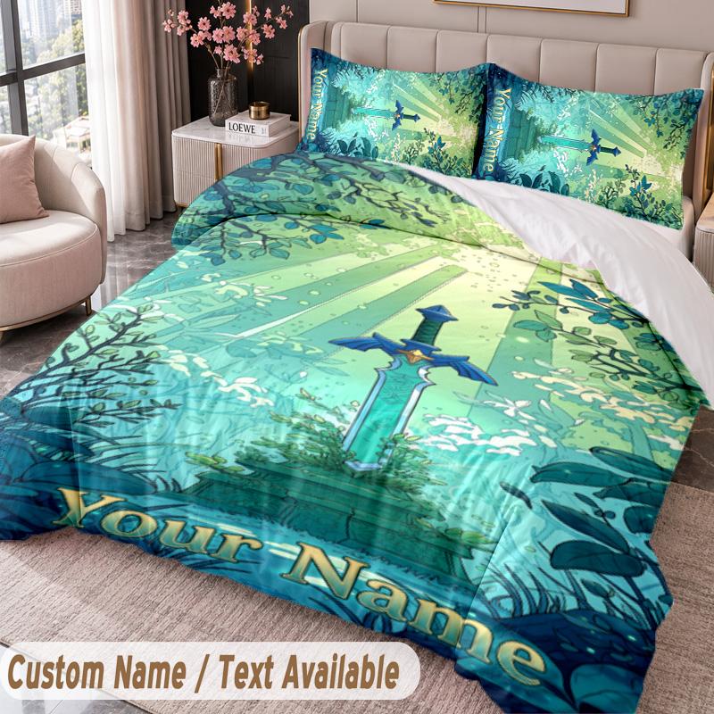Custom Name Text 3Pcs Bedding Set Zelda Duvet Cover And Two Pillowcases