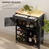 Kitchen Cart in Wood with Bottle Holder, 3 Doors and Drawer, 67x37x87 cm, Black and Oak