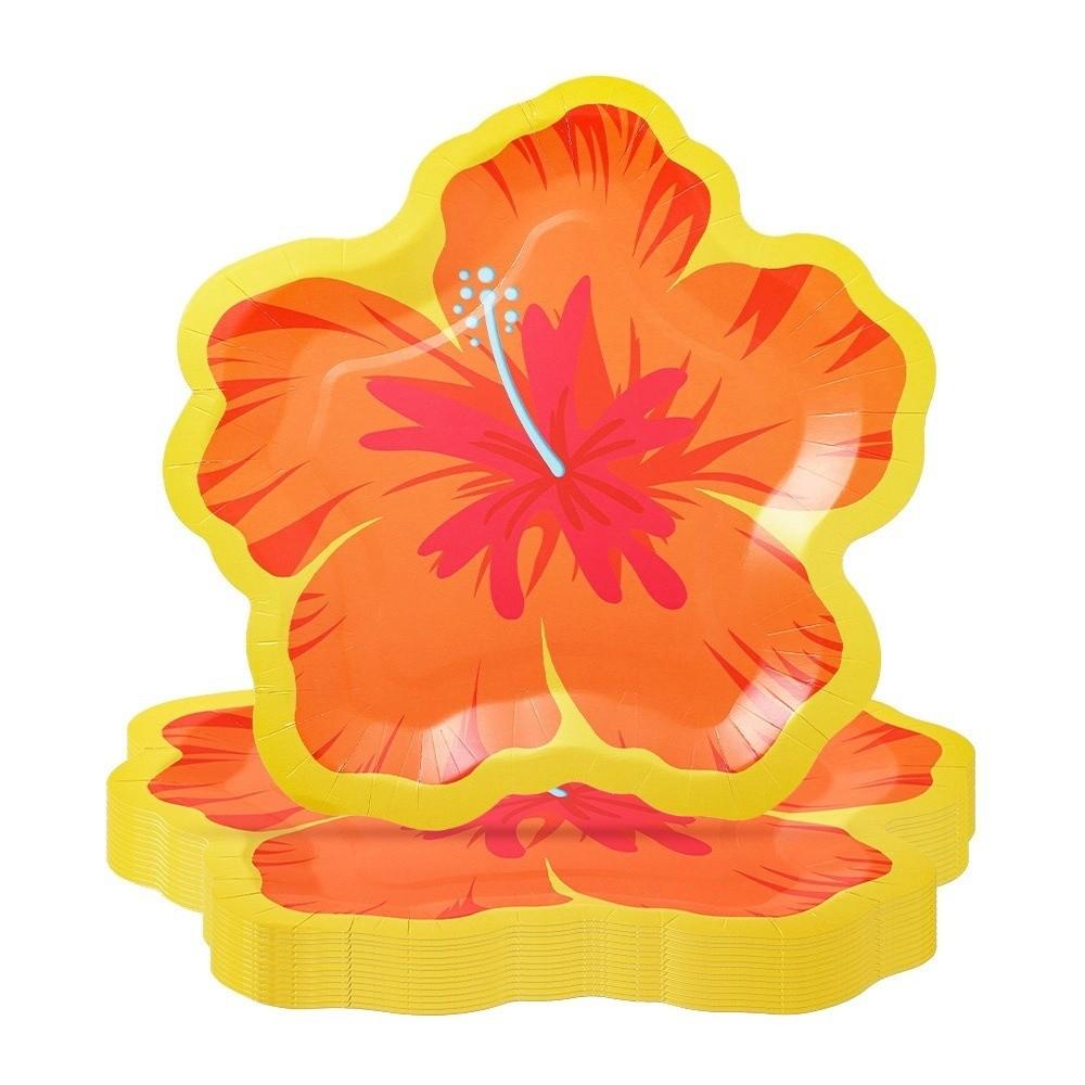 10Pcs Irregular Shape Hibiscus Paper Plates Paper Disposable Dessert Plates Single Use