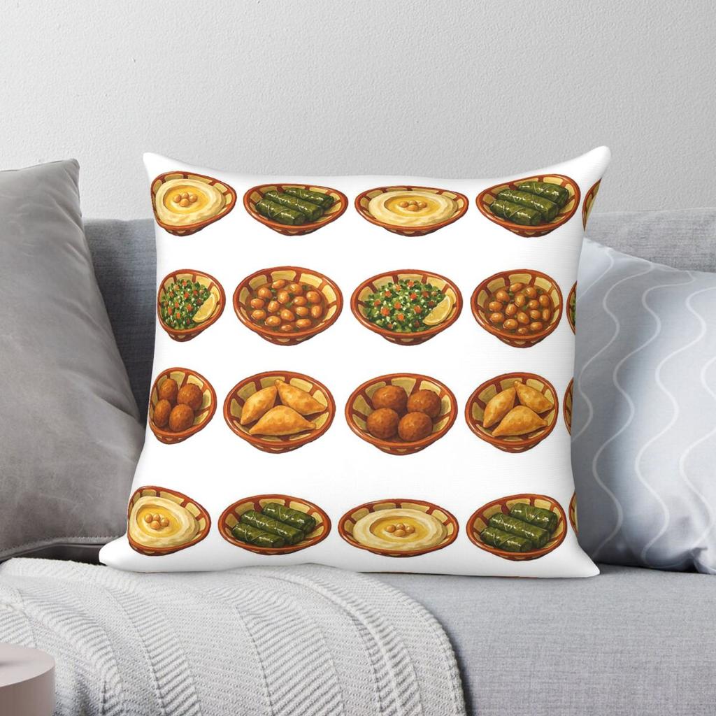 Lebanese Food Mezze Table Dishes Square Pillowcase Polyester Linen Velvet Printed Zip Decor Pillow Case Room Cushion Cover