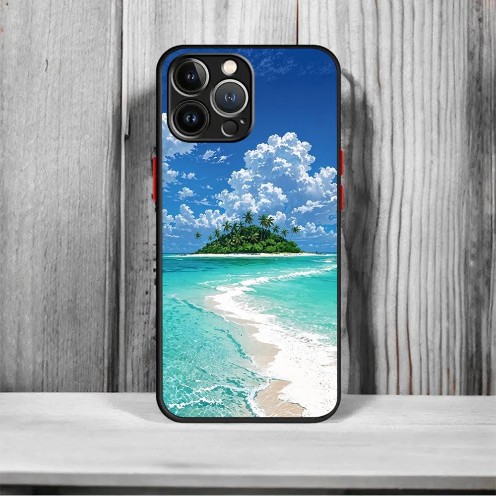 Морской синий Небесный пляж матовый Ударопрочный Для iPhone 16 15 11 12 13 14 Pro Max X XSMAX Mini Чехол для телефона