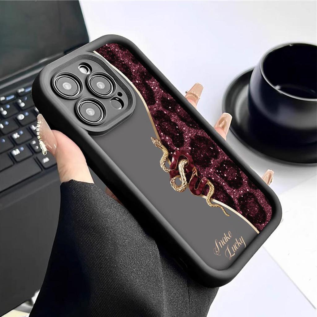 Защитный чехол для телефона с черной пряжкой в виде змеи для iPhone 14-17 Pro Max