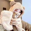 Winter Warm Women Beanies Caps Cute Bear Ear Integrated Cap Scarf Ear Protection Caps  Cycling