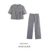 Kaslead New Women Clothes Western Style Fashion Simple Casual Thin Tweed Outerwear Pants Set