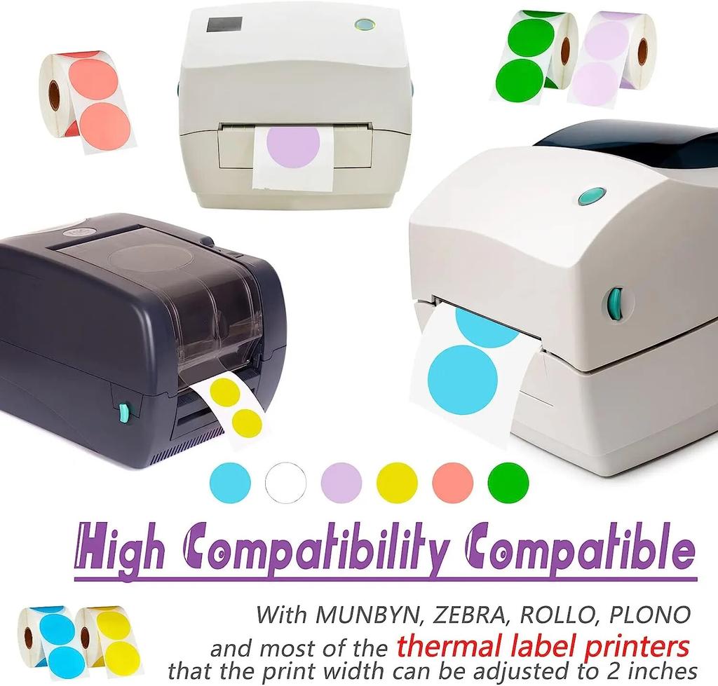 6Rolls 2 Inch Circle Direct Thermal Sticker Label Round Printer Label Sticker Business Labeling For Rollo Zebra Thermal Printers