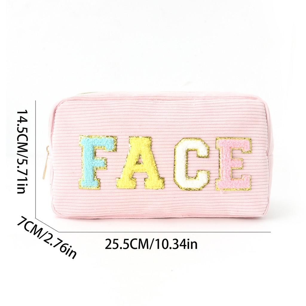 Letter Design Corduroy Toiletry Organizer With Breathable Fabric For Daily Use