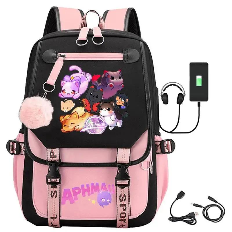 Рюкзаки с принтом Aphmau, модные школьные сумки с USB-зарядкой для девочек-подростков, сумка для ноутбука, мультяшный рюкзак для книг, студенческий рюкзак
