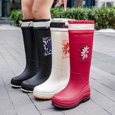 Новые модные женские высокие сапоги-чулки от дождя с принтом, зимние хлопковые теплые женские водные сапоги, уличная кухонная рабочая обувь