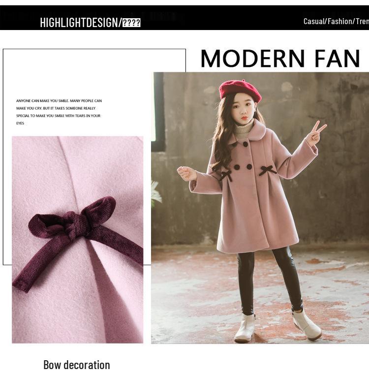 Girls' Autumn/Winter Double-Faced Wool Coat – Korean Style Fashionable Thickened Outerwear for Older Kids