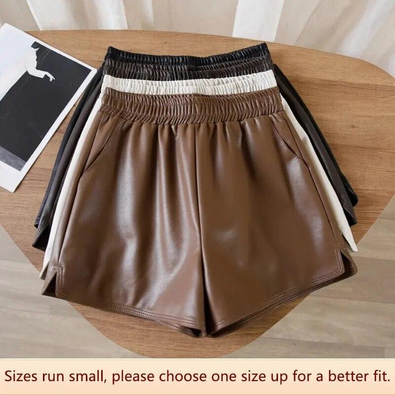 Повседневные женские утягивающие черные брюки из искусственной кожи с высокой талией, свободные шорты больших размеров, верхняя одежда, брюки в корейском стиле