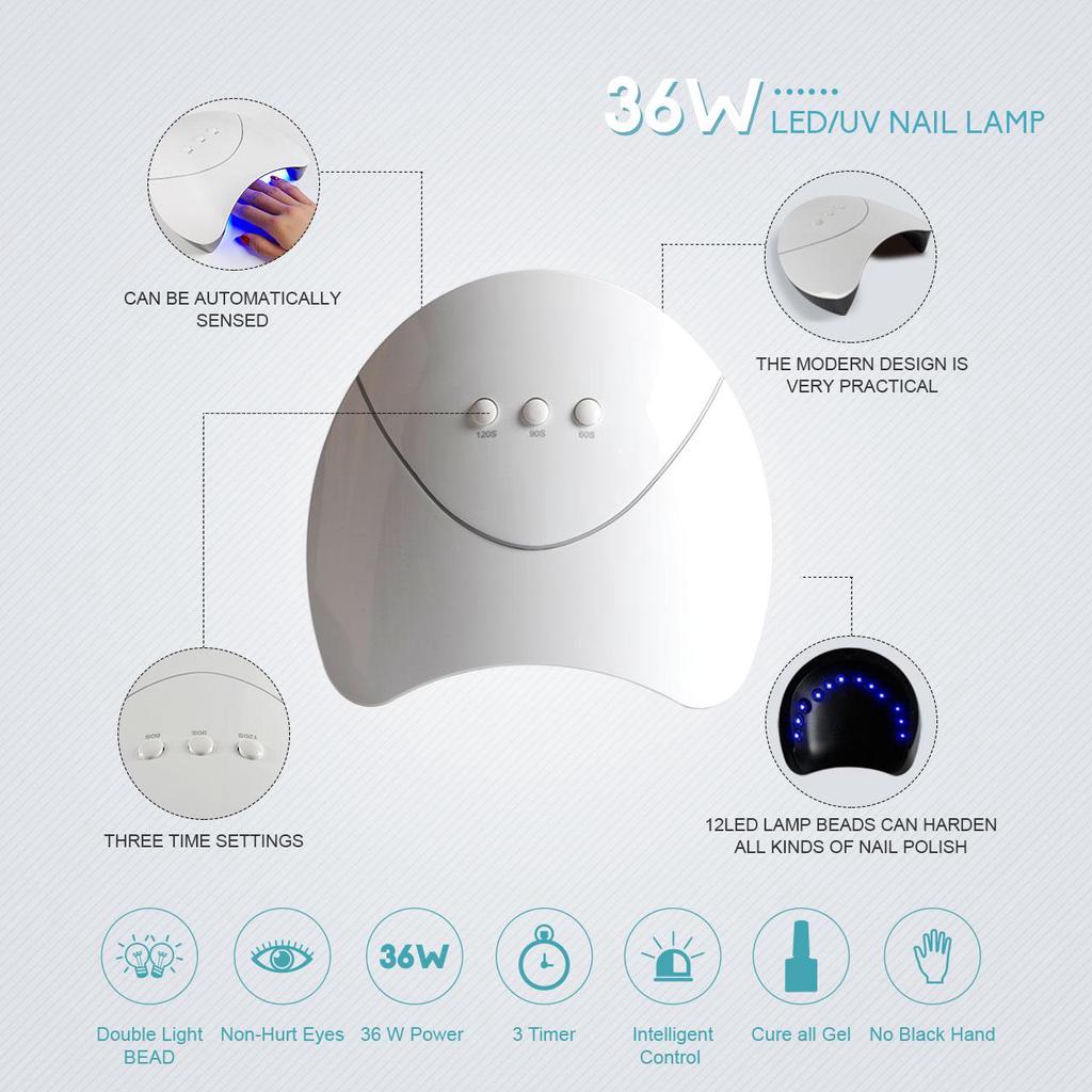 Стартовый набор для маникюра и наращивания ногтей PHOENIXY с УФ-лампой 36W и машинкой