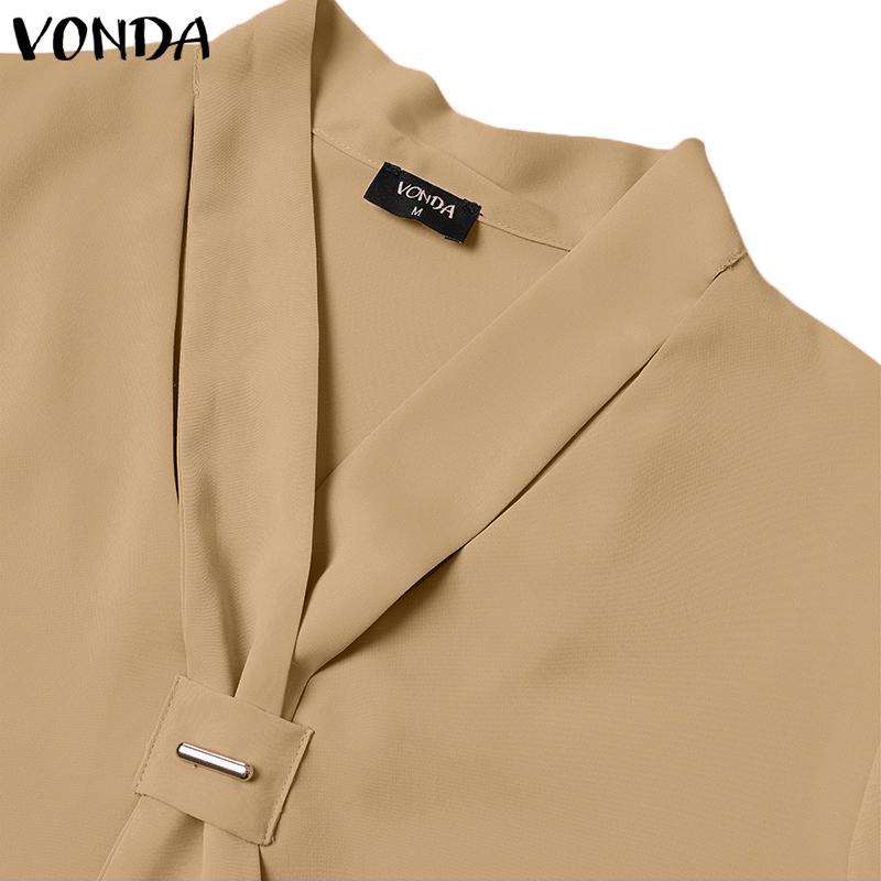 VONDA Летние женские повседневные офисные блузки-рубашки с коротким рукавом и завязками