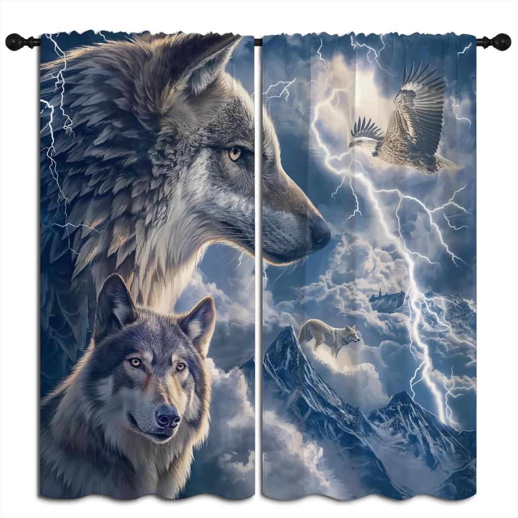 Wildlife Misty Forest Starry Sky Mountains Abstract Art Thermal Insulated Rod Pocket Darkening Living Room Window Drapes,