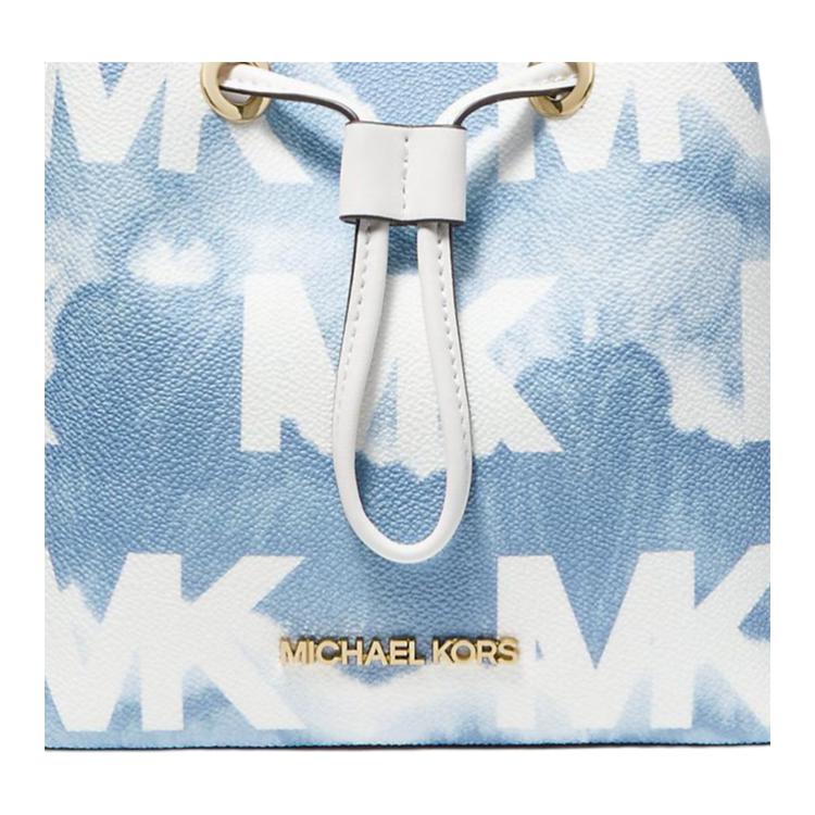 Michael Kors MK Suri Логотип-буквы Тай-дай Шнурок Покрытие Холст Полиэстер Сумка-ведро Женские сумки Небесно-голубой 35T1GU2C5I-PALE-BLUE-MULTI