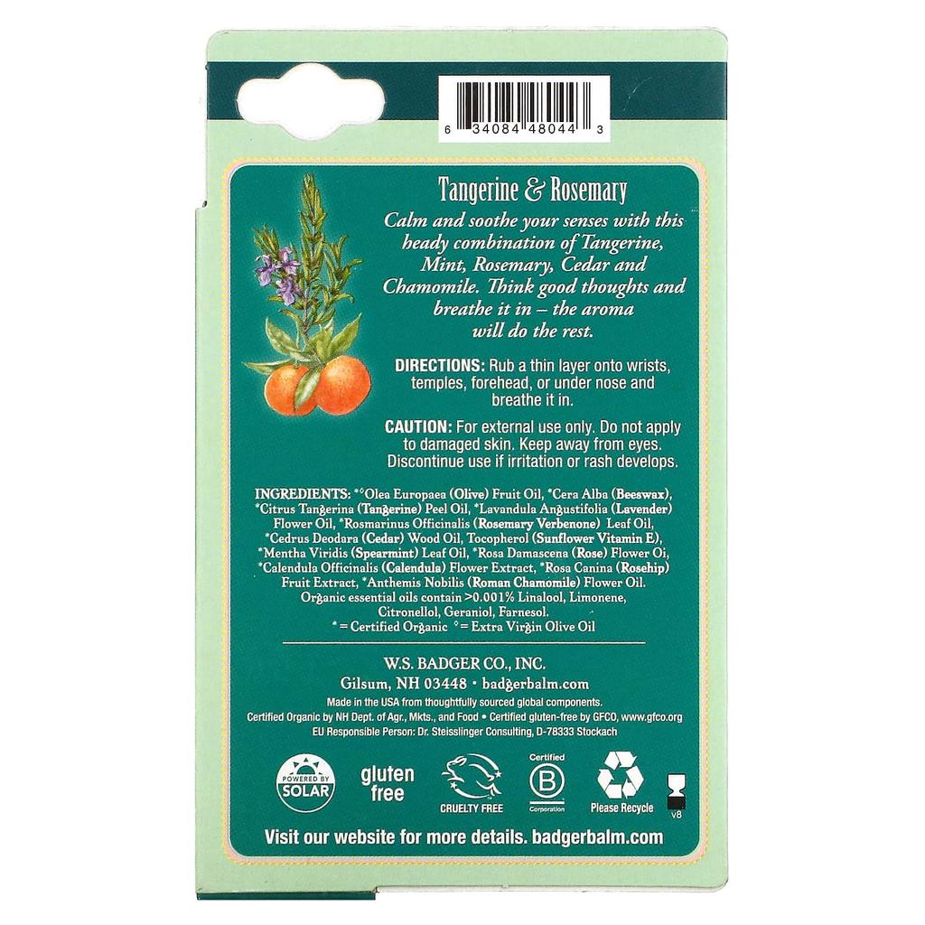 Badger, Aromatherapy, Stress Soother, Tangerine & Rosemary, 0.60 Oz (17 G)