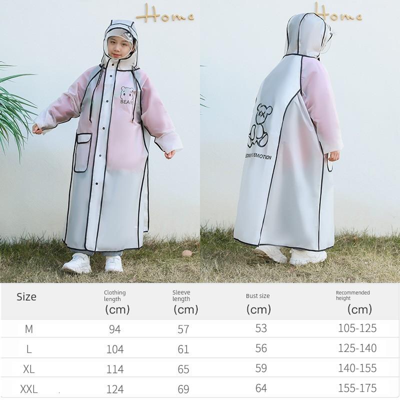 Kids Raincoat Girl Boys Primary and Secondary School Students Youth Poncho with Schoolbag Seat Long Body Waterproof Thickened White