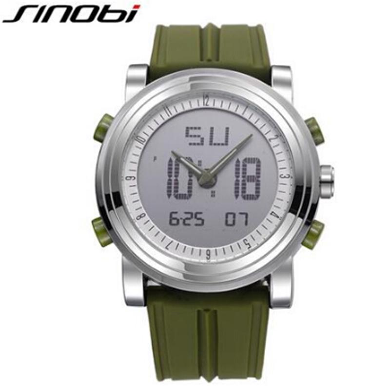 SINOBI Брендовые спортивные часы с двойным дисплеем, мужские часы, водонепроницаемые цифровые кварцевые часы, светодиодные часы