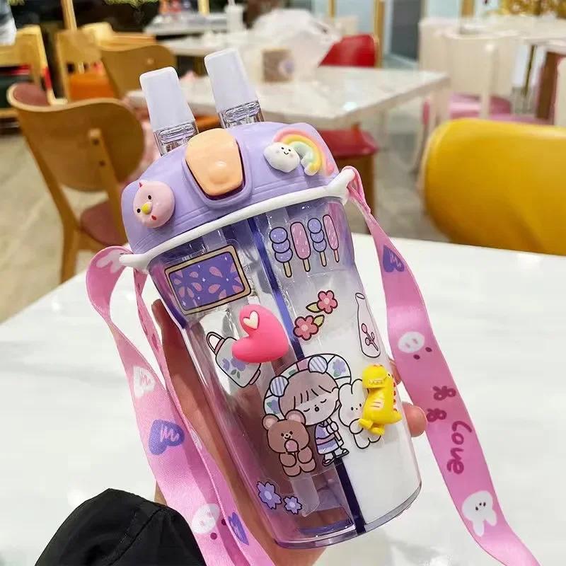 430 мл милая детская двойная бутылка для питьевой воды соломенная портативная бутылка студенческая пара пластиковая чашка подарок школьникам