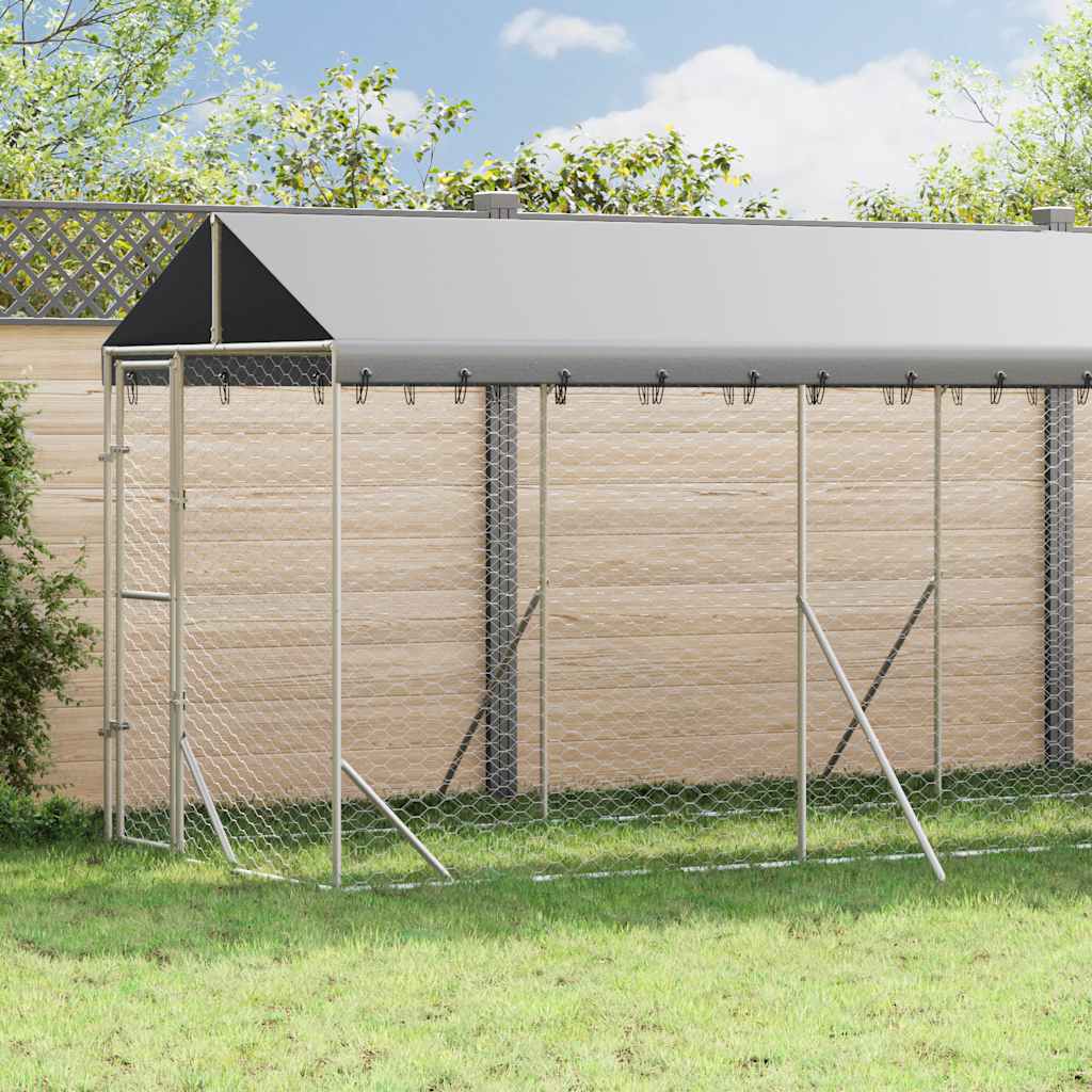 Outdoor Dog Kennel with Roof Silver 2 x 14 x 2.5 m Galvanized Steel