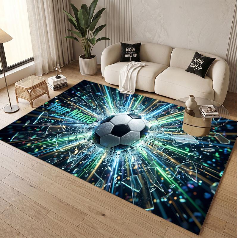Soccer Theme Soft Crystal Velvet Rug Custom Name & Text Print Non Slip Floor Rug for Bedroom Living Room