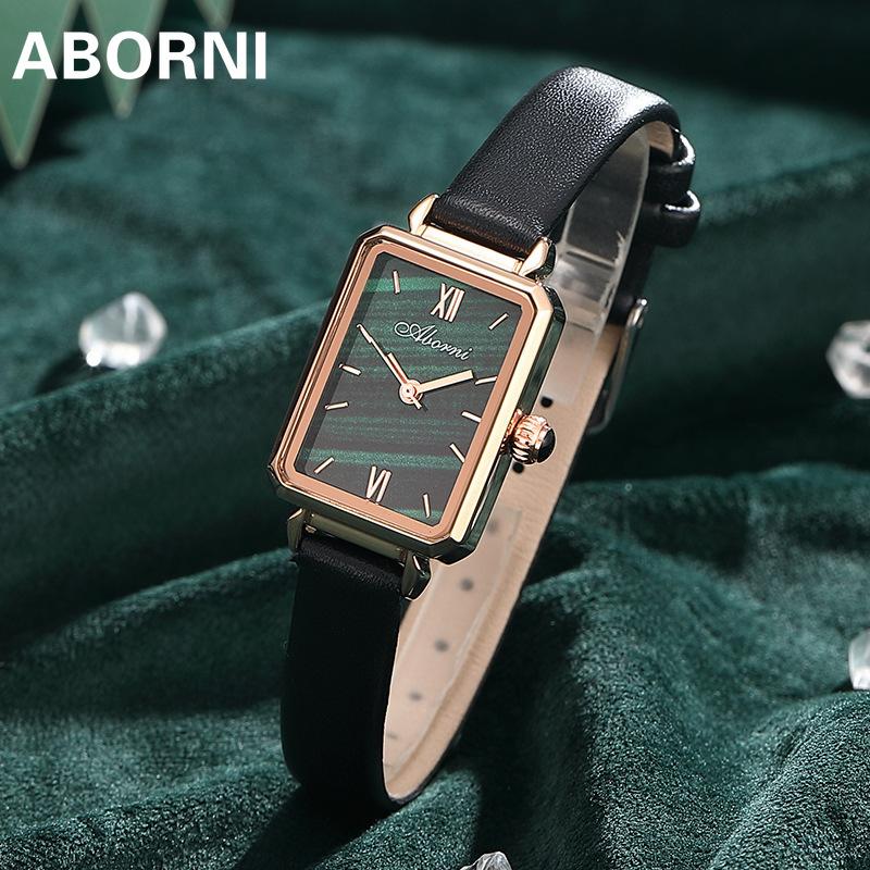 ABORNI Маленькие зеленые часы женские водонепроницаемые маленькие квадратные часы модные ретро легкие роскошные нишевые кварцевые женские часы