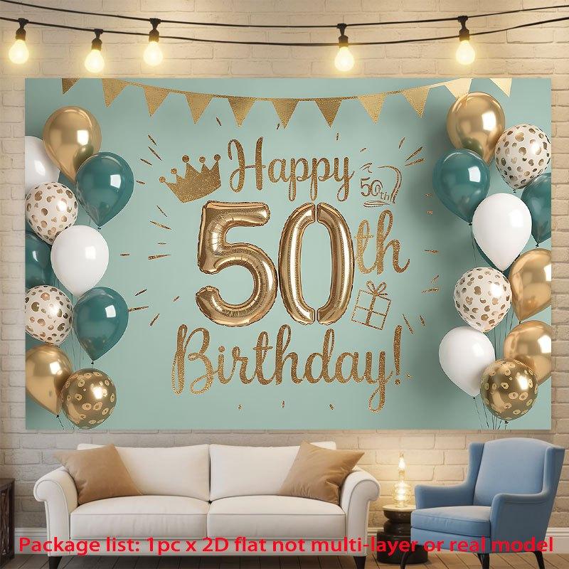 50th Birthday Party Backdrop Gold Green Polyester Banner Photo Booth Decoration