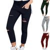 Ayollar Moda Slim Yuqori Bel Elastik Skinny Yirtiq Teshikli Qalam Shimlar Bir Rangli Streetwear Shimlar