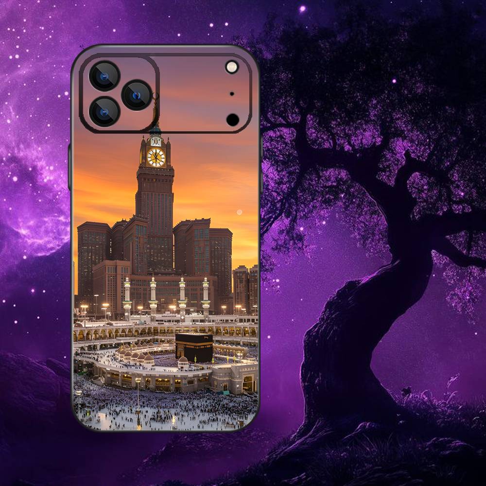 Мусульманский и Кааба Чехол для телефона Для iPhone 17,16,15,14,13,12,Pro,Max,Plus,E,SE4,Air,Mini Черный Мягкий Коробка