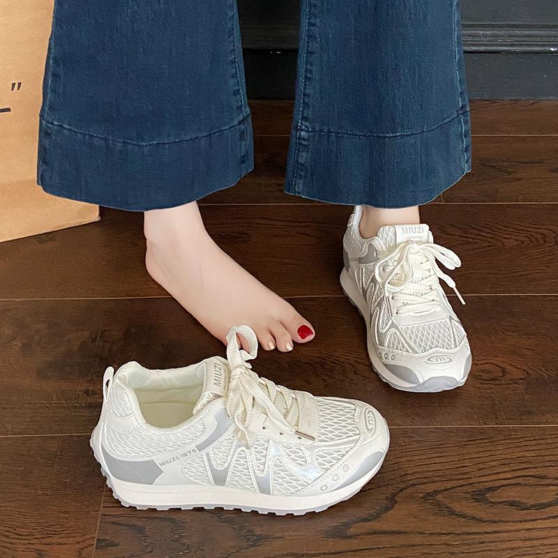 Женские дышащие повседневные спортивные кроссовки, летняя сетка, новинки европейского рынка 2025, модные универсальные кроссовки на толстой подошве