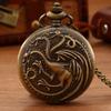 Ретро модные мужские карманные часы Классические мужские часы Винтаж Трехглавый дракон Дизайн Ожерелье Подвеска Кварцевые карманные часы
