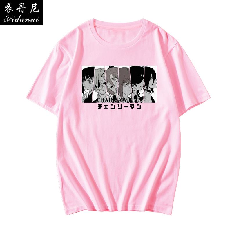 Summer 100 Cotton Mens Tshirt Chainsaw Man Anime Clash Bochita Shortsleeve Print Unisex Couple Loose Shortsleeve Top