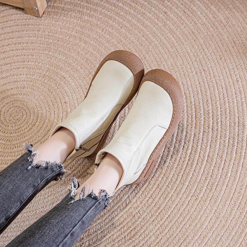 Кожаные ботильоны с круглым носком на плоской подошве, удобные, в стиле ретро, на молнии, универсальные, с мягкой подошвой, нескользящие ботинки Мартин