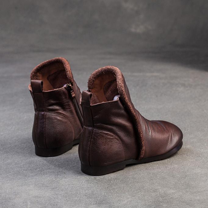 Johnature Короткие сапоги из натуральной кожи с плиссировкой на плоской подошве, удобные, с мягкой подошвой, в стиле ретро для женщин