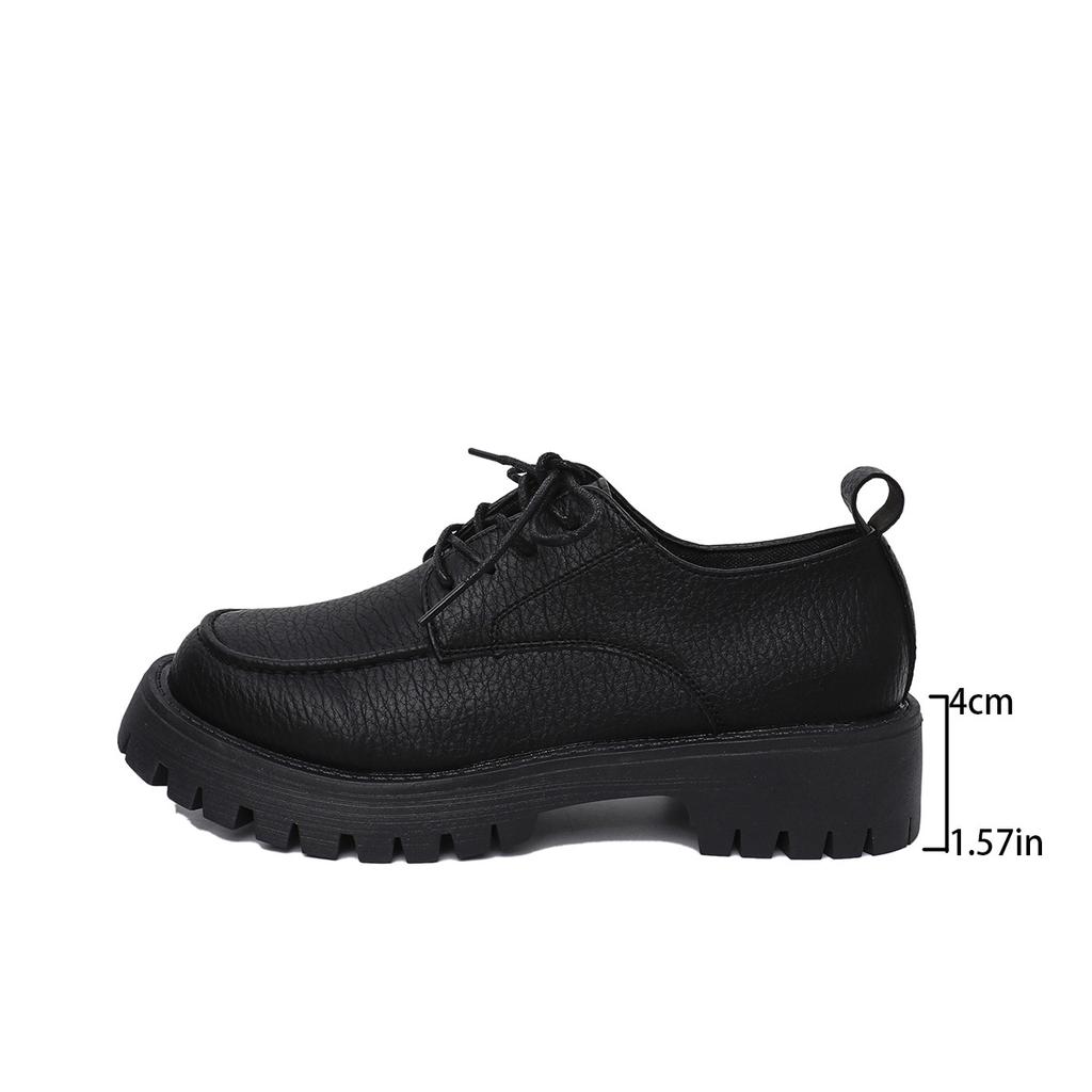 Внешнеторговые большого размера 2025 весна и осень новые на шнуровке маленькие кожаные туфли для женщин британский стиль толстая подошва круглый носок толстый каблук одинарные туфли