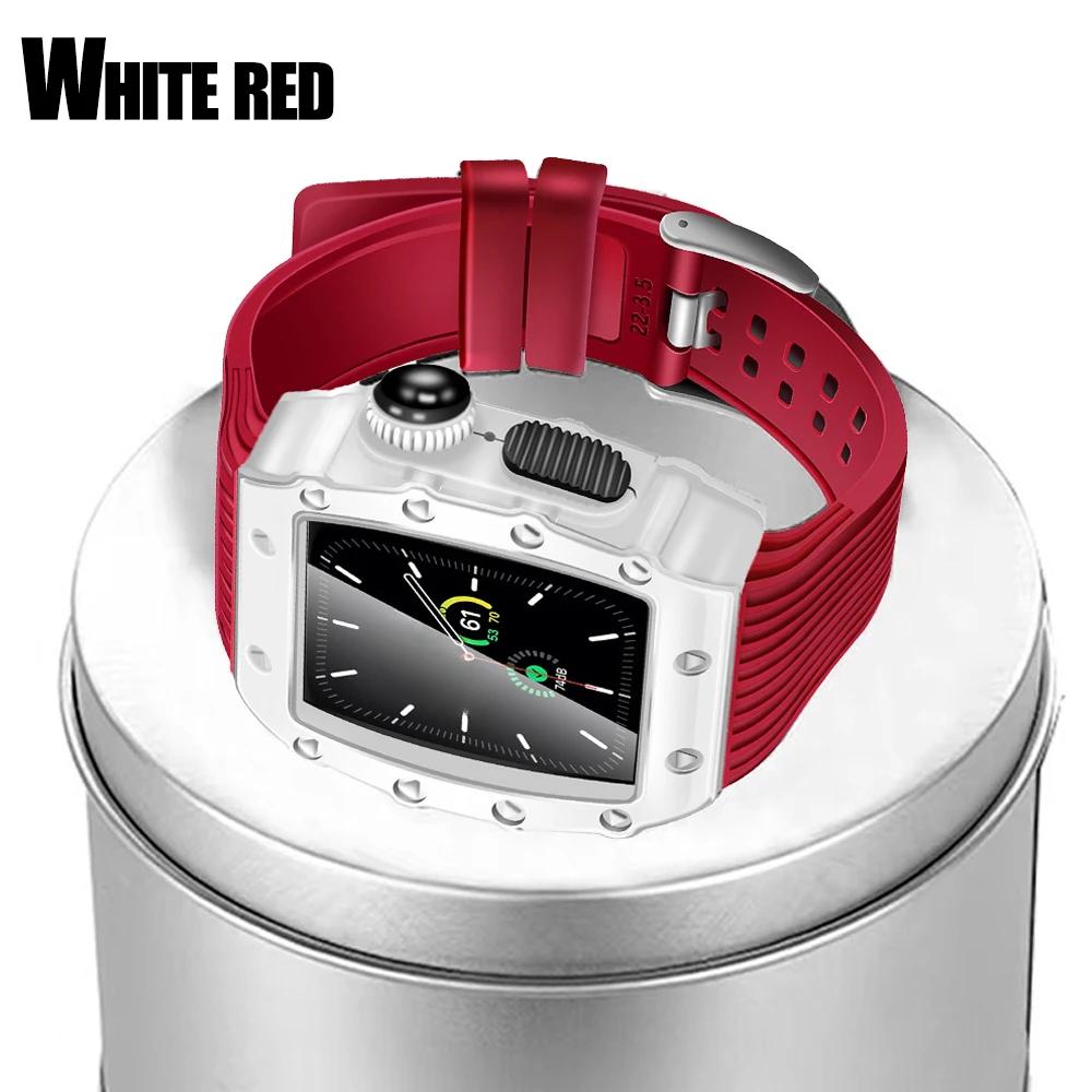 Роскошный корпус и ремешок для модификации Apple Watch Series 9 8 7 6 5 4 44 мм 45 мм Мужской прочный корпус Силиконовый спортивный ремешок для iWatch 5/4 SE