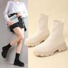Spring Autumn New Women's Mid Calf Hoof Heels Sock Boots Slip On Round Toe Shoes for Women Ladies Breathable Platform Boots