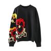 Black Floral Embroidery Pullover Women Boho Autumn Winter Jumper Top C-010