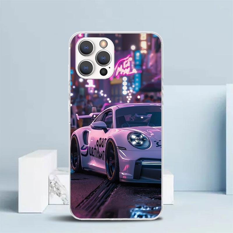 Спортивный автомобиль 911 Мягкий чехол для iPhone 16 17 Air 15 14 Pro Max 16E Чехол для телефона 13 Mini 12 11 7 SE 8 Чехлы с принтом Fit 16 17 A