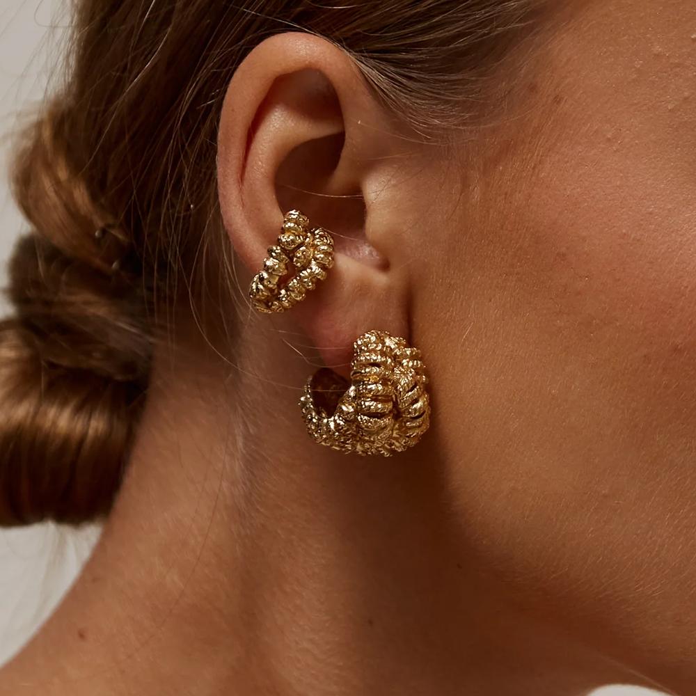 Vintage Lava Texture Chunky C-shape Earrings for Women Gold Plated Geometric Hollow Ear Studs Fashion Statement Jewelry Gifts