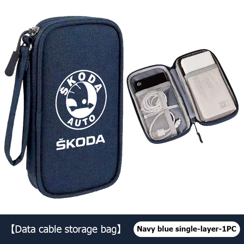 AAFO1 Oxford Cloth Car Styling Digital Data Line Box Travel Organizer Trunk Storage Bag For Skoda Fabia Kamiq Superb Scala Enyaq-iV