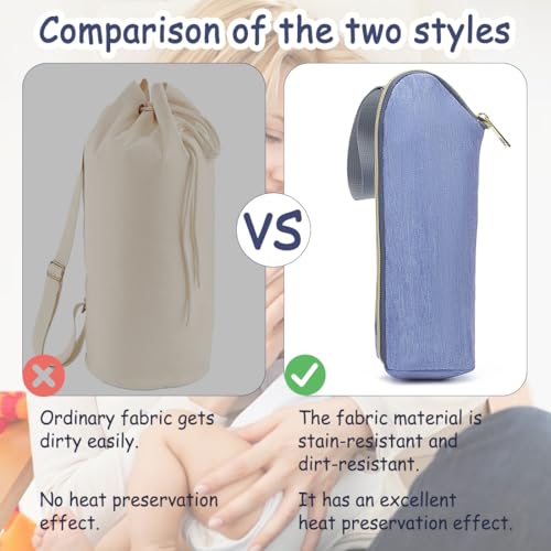 WUYJI Thermal Insulated Bottle Bag, 1 Pack Double Layer Portable Baby Bottle Carrier for Water Bottles, Travel Drinks, Keeps Temperature (Blue)