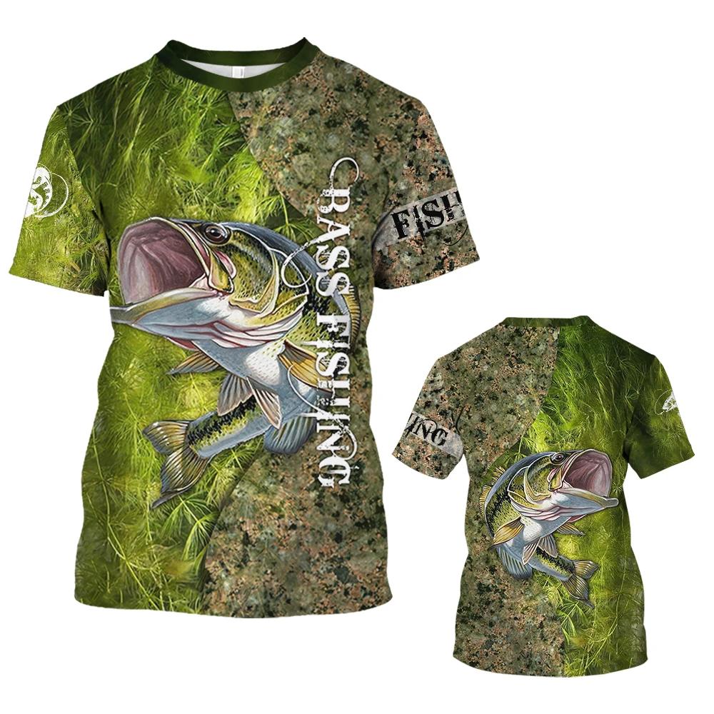 Мужская модная удобная дышащая футболка с 3D-принтом Bass Fishing, новая повседневная футболка с коротким рукавом и круглым вырезом на весну и лето, мужская одежда